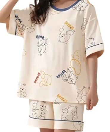 LOUIS LUXE Womens Night Dress || Short Pyjama Set || Nightsuit || Women Nightwear ||Round Neck Short Sleeve Nightsuit || Loungewear || Everyday Nightdress (ND-01-KHAKHI-L)