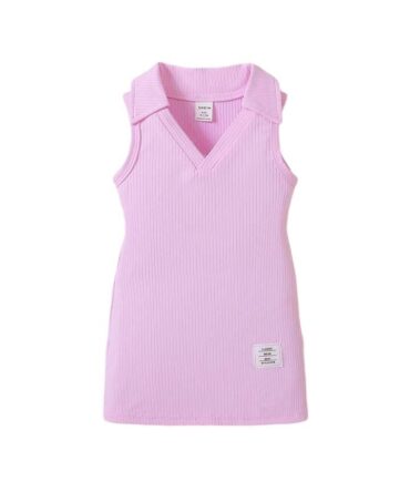 ER Fashion Cotton Silk Solid Collared Casual Knee Length Bodycon Dress for Girls Kids (Lavender, 2-3 Years)