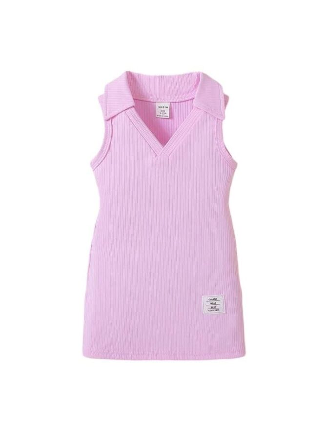 ER Fashion Cotton Silk Solid Collared Casual Knee Length Bodycon Dress for Girls Kids (Lavender, 2-3 Years)