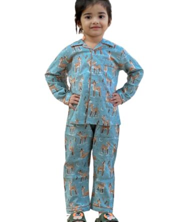 ALENJAN Pure Cotton Kids Night Dress for Girls and Boys | Nightwear | Sleepsuit | Sleepwear | Loungewear | Night Suit for Girls | Top and Pyjama Set for Girls and Boys | 5 yr to 6 Yr Sea Green