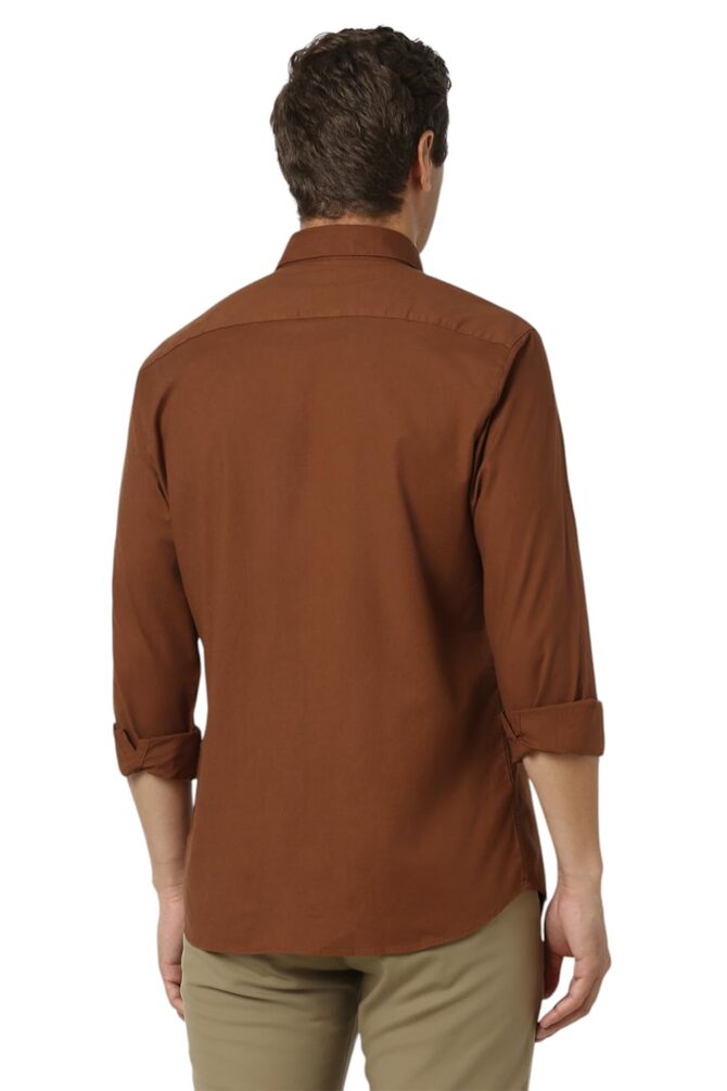 Van Heusen Men's Solid Slim Fit Shirt (VSSFUSLFX43026_Brown - Image 4