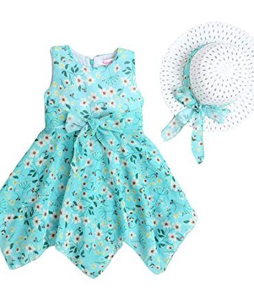 Hopscotch Girls Mini Casual Dresses in Green Color for Ages 6-7 Years