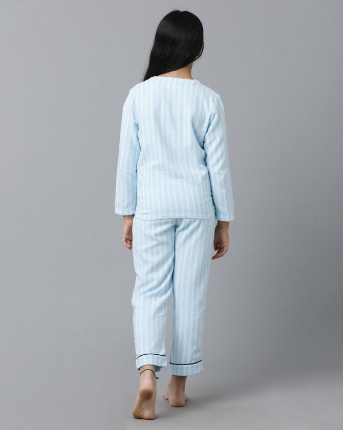 Under Fourteen Only Checker Cotton Nightwear Set with Top & Pyjama for Girls, Half Sleeve Brushed Flannel Nightsuit/Sleepsuit/Sleepwear/Loungewear Combo Set for Kids (2-3 Years, Blue) - Image 7