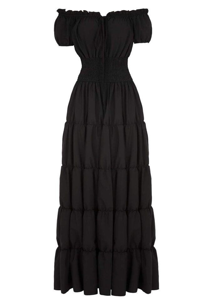 Zhitunemi Renaissance Costume Women Medieval Chemise Dress Peasant Tops Irish Under Dress Black-S