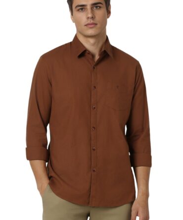Van Heusen Men's Solid Slim Fit Shirt (VSSFUSLFX43026_Brown