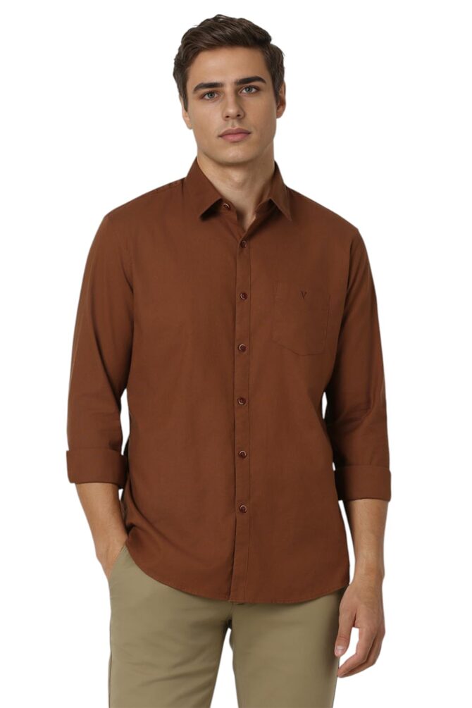 Van Heusen Men's Solid Slim Fit Shirt (VSSFUSLFX43026_Brown