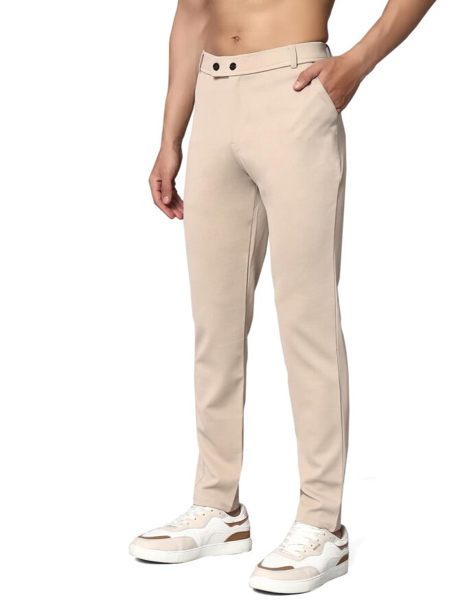 Vogaan Luxury Stretchable Casual Pants for Men | Stylish Slim Fit Men's Wear Trousers for Office | Mens Fashion | Modern Mens Trouser (Beige_32)