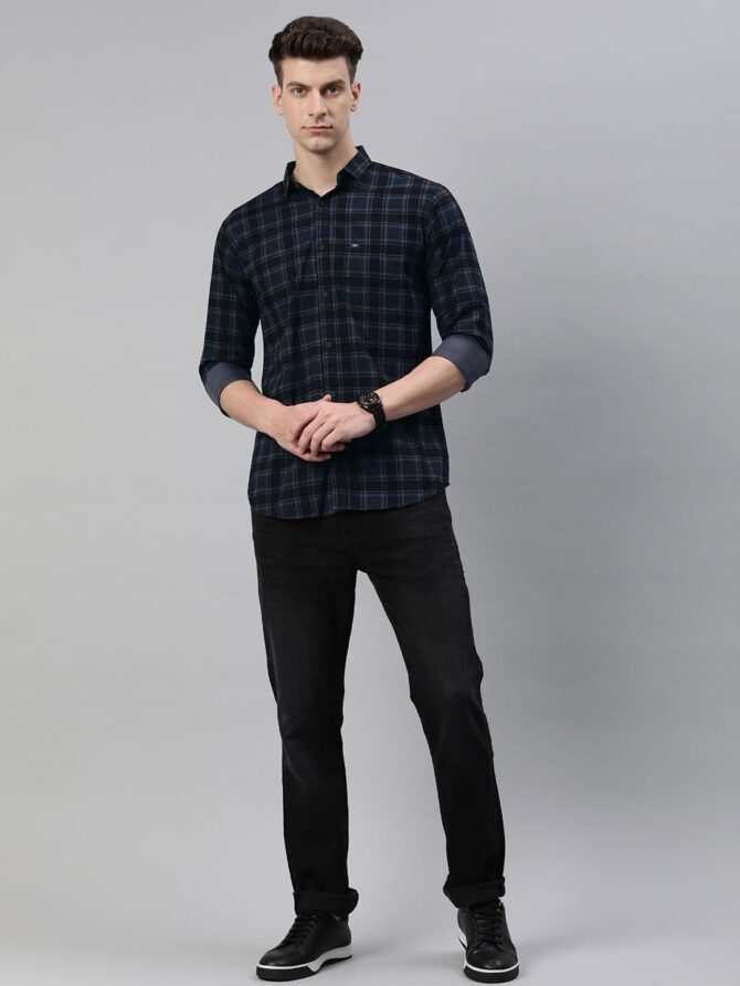 Majestic Man Men Small Checkered Slim Fit Cotton Casual Shirt (Medium, Charcoal Grey) - Image 3