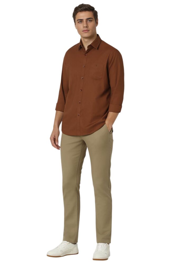 Van Heusen Men's Solid Slim Fit Shirt (VSSFUSLFX43026_Brown - Image 2