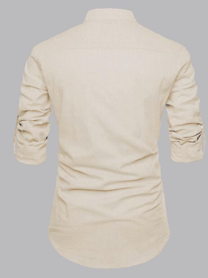 DEELMO Men's Cotton Blend Geometric Regular Shirt (MON321_CHIKU_Down Round_Print_40_Beige - Image 4