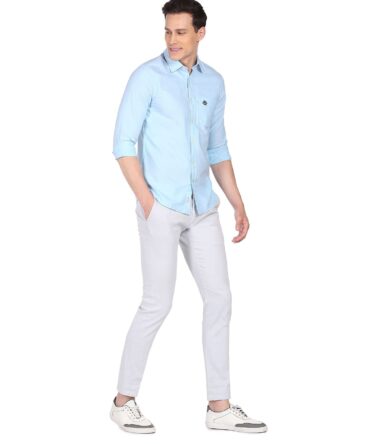 U.S. POLO ASSN. Men's Solid Spread Collar Premium Cotton Oxford Tailored Fit Shirt (USSHTR0021_Lt. Blue_S)