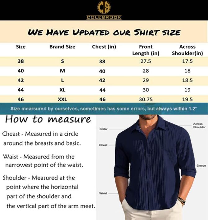 CB-COLEBROOK Men's Casual Button Down Shirts Long Sleeve Linen Shirt Fashion Textured Beach Summer Shirt (in, Alpha, XL, Regular, Navy Blue) - Image 2