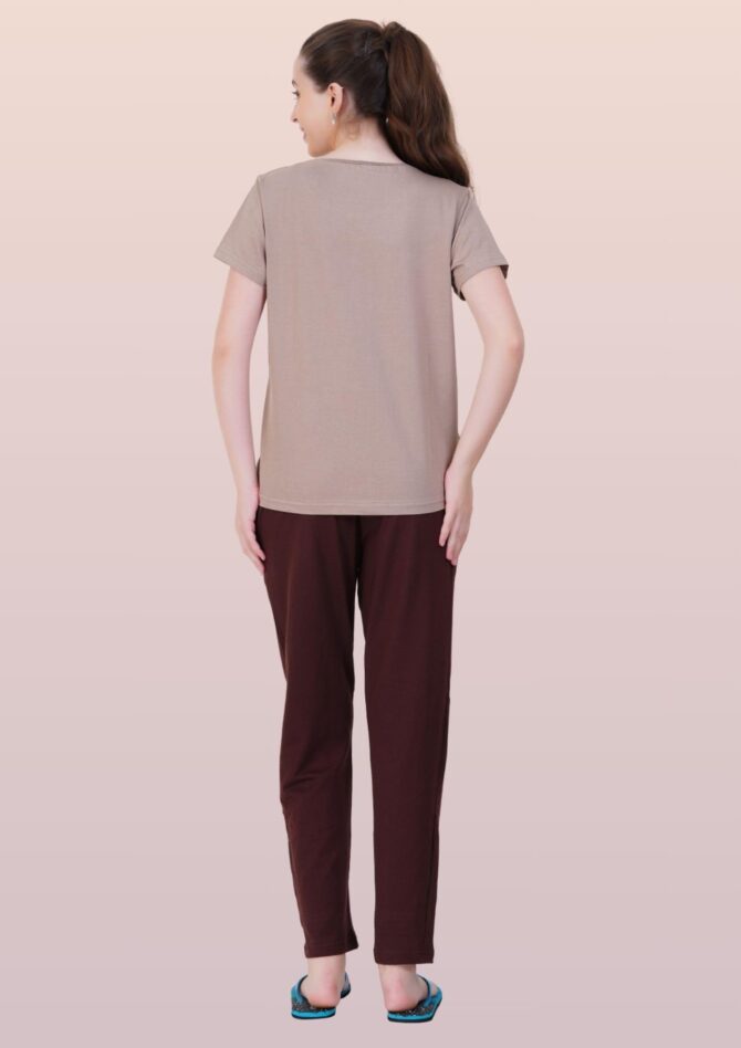 Litelooks Women's Premium Cotton Print Night Suits – Comfortable & Stylish Pajama Set with Pockets (Chocolate, M) - Image 3