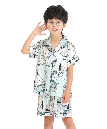 Girls Boys Pyjamas Set Button-up Polyester Pajamas Sleepwear Nightwear Clothes Set Gifts for Baby Girls Boys Metallic