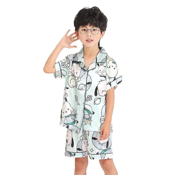 Girls Boys Pyjamas Set Button-up Polyester Pajamas Sleepwear Nightwear Clothes Set Gifts for Baby Girls Boys Metallic