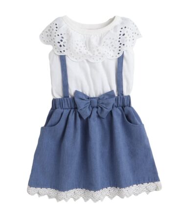 Hopscotch Girls Knee Length Casual Dresses In White Color For Ages 3-4 Years