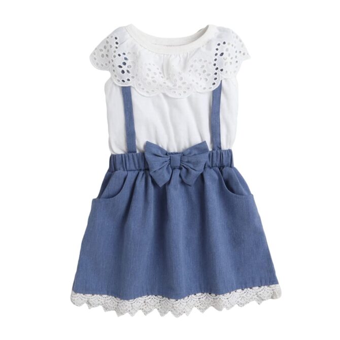 Hopscotch Girls Knee Length Casual Dresses In White Color For Ages 3-4 Years