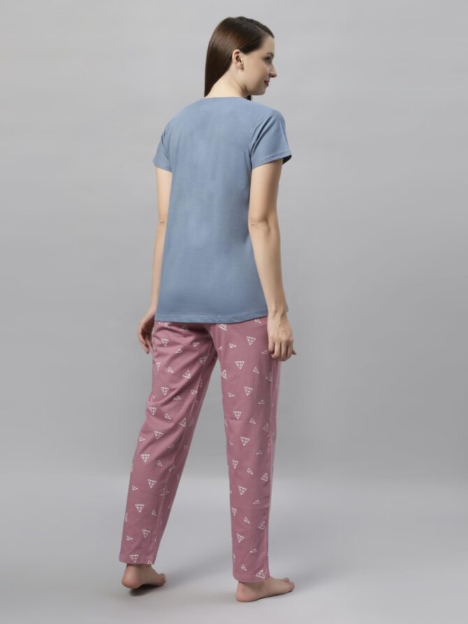 DZZO Women's Cotton Printed Night Suit Set of Shirt & Pyjama, Night wear Dress, Relaxed wear for Women/Girls, Size - S, Color - Blue - Image 6