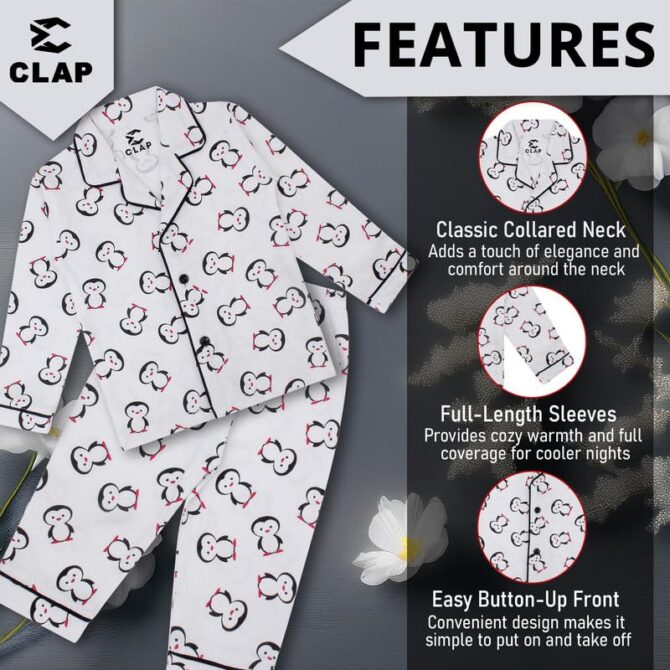 CLAP Unisex Baby Kids Cotton Printed Full Sleeves Night Suit White 1Pc (18-24 Months, White, Relaxed) - Image 6