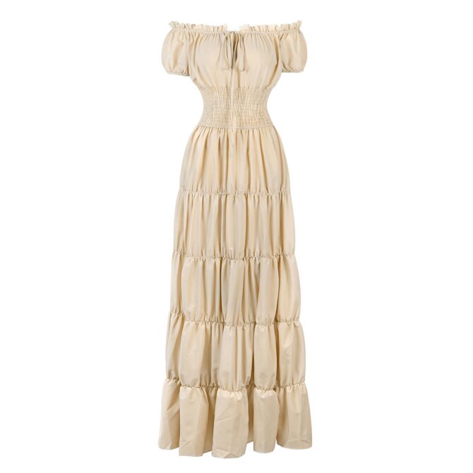 Renaissance Costume Women Medieval Chemise Dress Peasant Tops Irish Under Dress Beige-XS