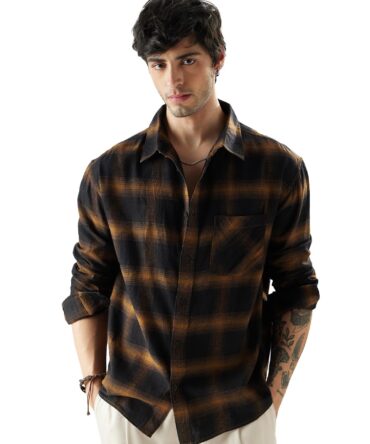 The Souled Store Plaid: Brown Mustard and Black Men Relaxed Shirts