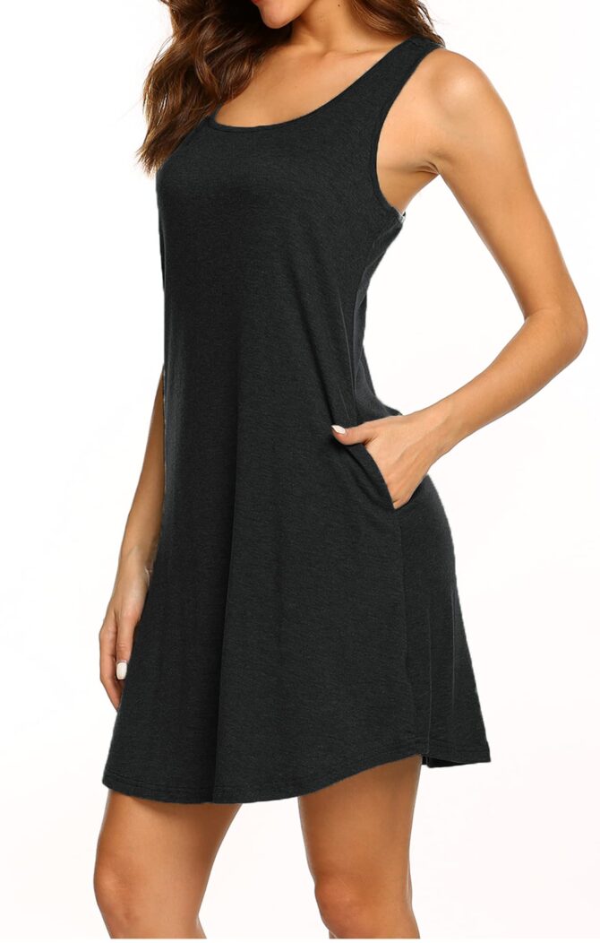 Womens Summer Dresses Beach Coverup Casual Sleeveless Racerback Tank Top Dress with Pockets Black M - Image 6