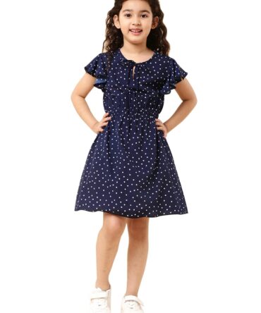 A.T.U.N. (ALL THINGS UBER NICE) Girl's Polyester Skater Knee-Long Fit & Flare Casual Dress (GDRS NAT NPD_Blue_2-3 Y)