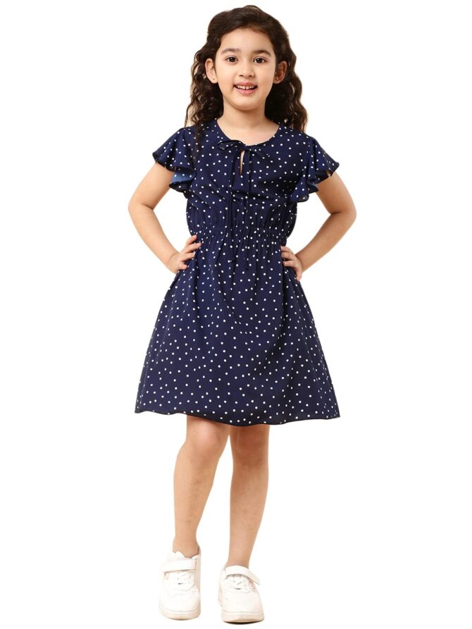 A.T.U.N. (ALL THINGS UBER NICE) Girl's Polyester Skater Knee-Long Fit & Flare Casual Dress (GDRS NAT NPD_Blue_2-3 Y)