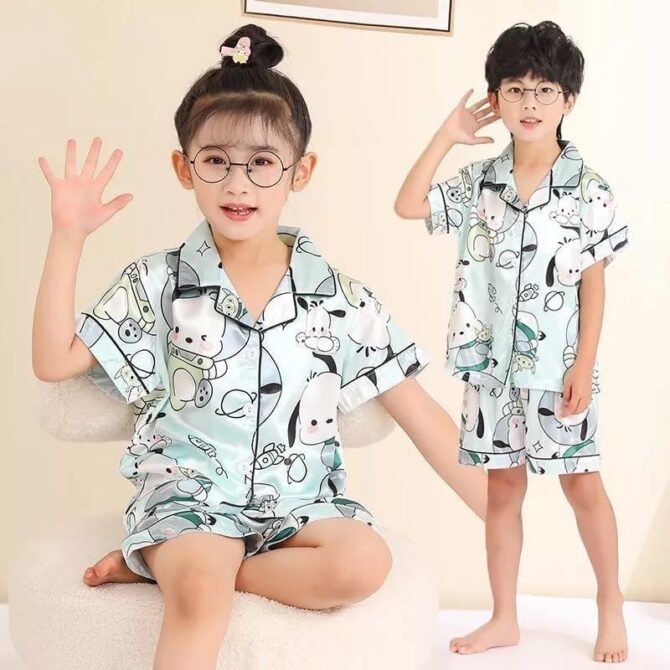 Girls Boys Pyjamas Set Button-up Polyester Pajamas Sleepwear Nightwear Clothes Set Gifts for Baby Girls Boys Metallic - Image 3