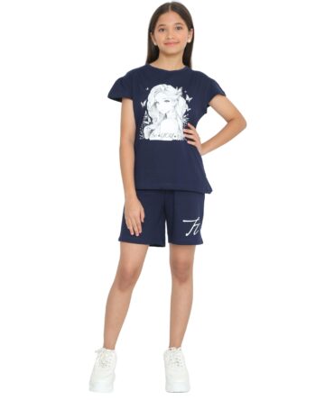 TotzTouch Cotton Girls Night Wear T Shirt & Shorts Set | Summer Cord set for Kids Girls | Night Dresses Tee Top & Shorts Set of 1 (Size Options - Age 3 Years to 15 Years)