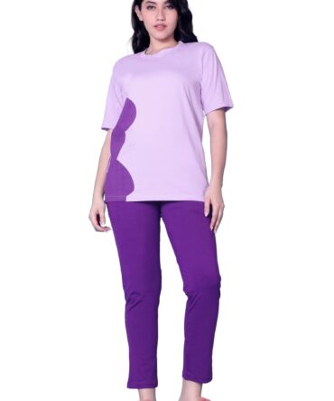 100% Cotton Night Dress for Women Stylish | Summer Night Suit Set with Pajama & T-Shirt | Women’s Nightwear Combo with Pockets | Nightwear Set for Women Loungewear & Sleepwear (Lilac, XXL)