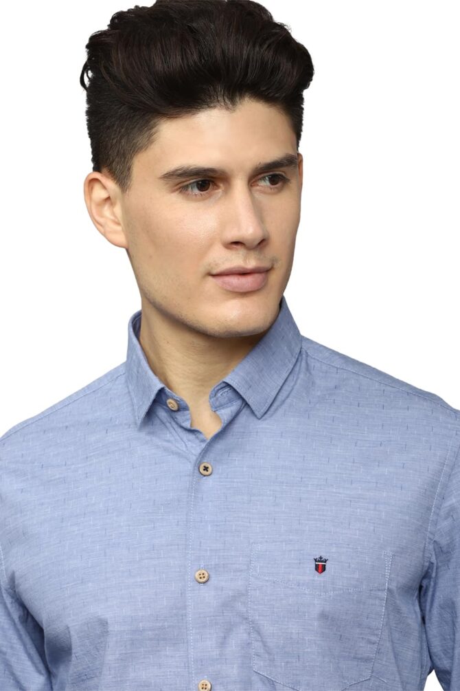 Louis Philippe Men's Cotton Slim Fit Shirt (LYSFCSLBV39256_Blue 42) - Image 3