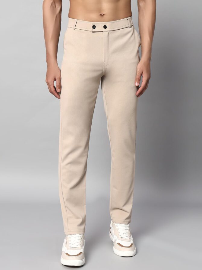 Vogaan Luxury Stretchable Casual Pants for Men | Stylish Slim Fit Men's Wear Trousers for Office | Mens Fashion | Modern Mens Trouser (Beige_32) - Image 4