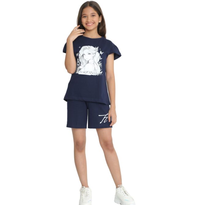 TotzTouch Cotton Girls Night Wear T Shirt & Shorts Set | Summer Cord set for Kids Girls | Night Dresses Tee Top & Shorts Set of 1 (Size Options - Age 3 Years to 15 Years) - Image 3