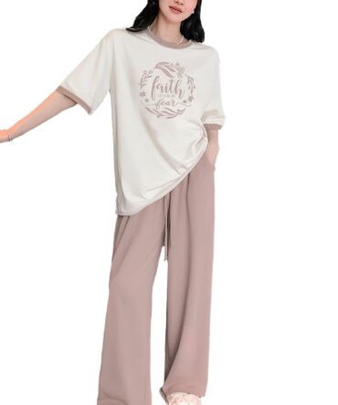 BLACKSTEP Women's Cotton Blend T-Shirt & Pyjama Ethnic Co Ord Set, Printed Night Suit, Western Dress, Sleepwear with Relaxed Fit and Stylish Design (XX-Large, Pink)