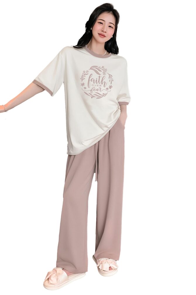 BLACKSTEP Women's Cotton Blend T-Shirt & Pyjama Ethnic Co Ord Set, Printed Night Suit, Western Dress, Sleepwear with Relaxed Fit and Stylish Design (XX-Large, Pink)