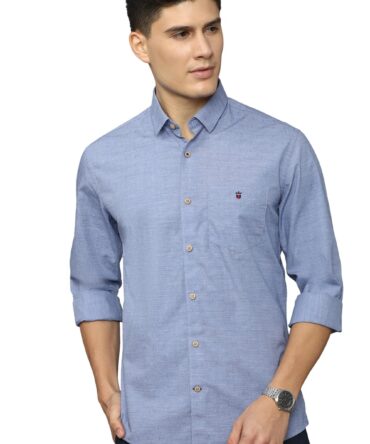Louis Philippe Men's Cotton Slim Fit Shirt (LYSFCSLBV39256_Blue 42)