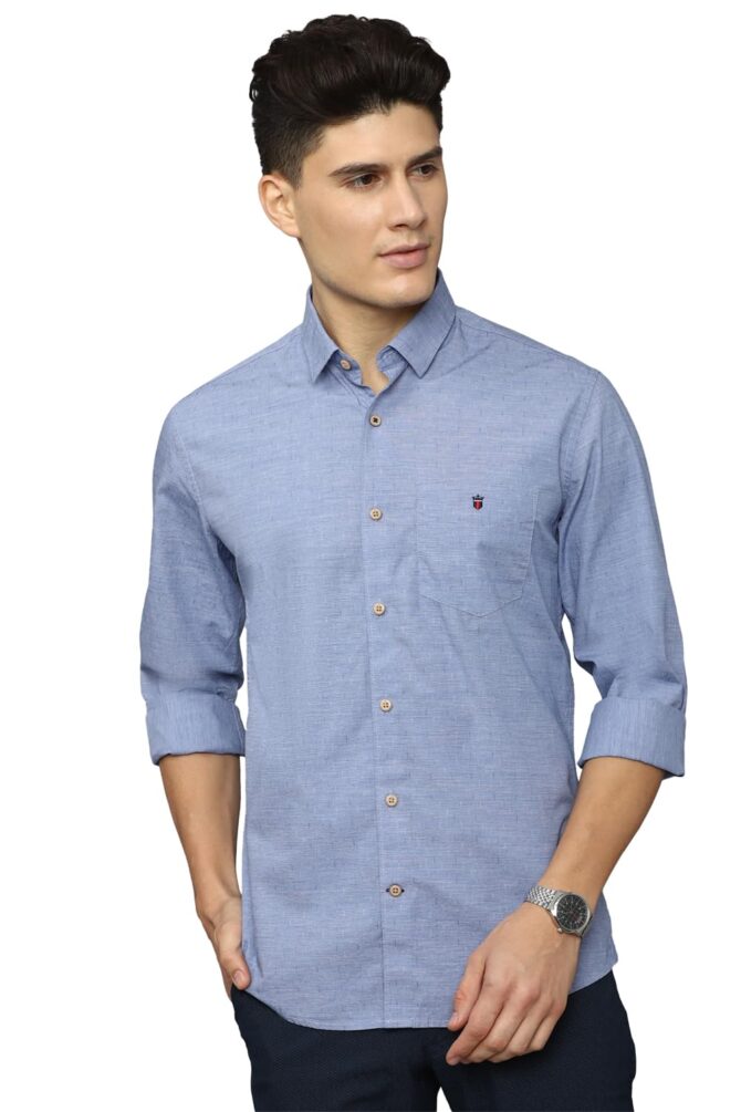 Louis Philippe Men's Cotton Slim Fit Shirt (LYSFCSLBV39256_Blue 42)