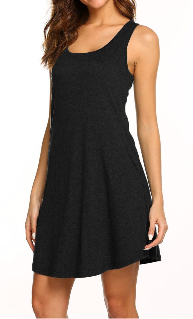 Womens Summer Dresses Beach Coverup Casual Sleeveless Racerback Tank Top Dress with Pockets Black M - Image 7