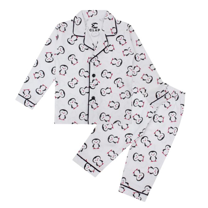 CLAP Unisex Baby Kids Cotton Printed Full Sleeves Night Suit White 1Pc (18-24 Months, White, Relaxed)