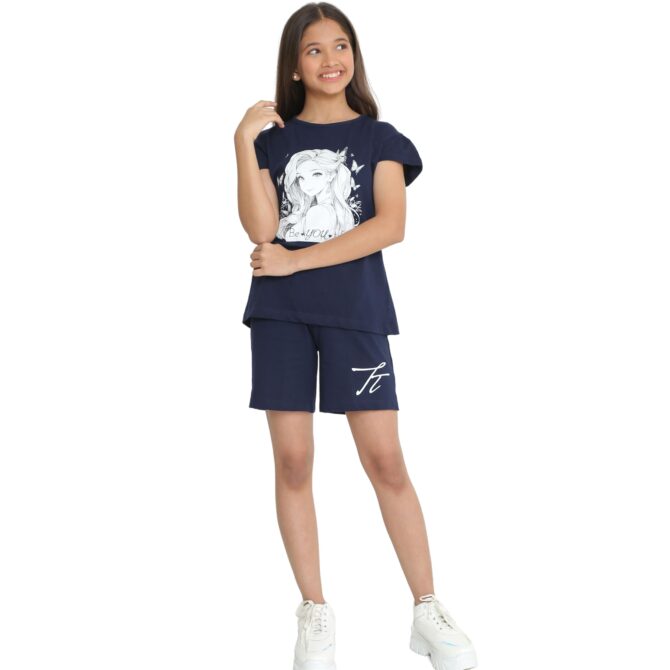 TotzTouch Cotton Girls Night Wear T Shirt & Shorts Set | Summer Cord set for Kids Girls | Night Dresses Tee Top & Shorts Set of 1 (Size Options - Age 3 Years to 15 Years) - Image 4