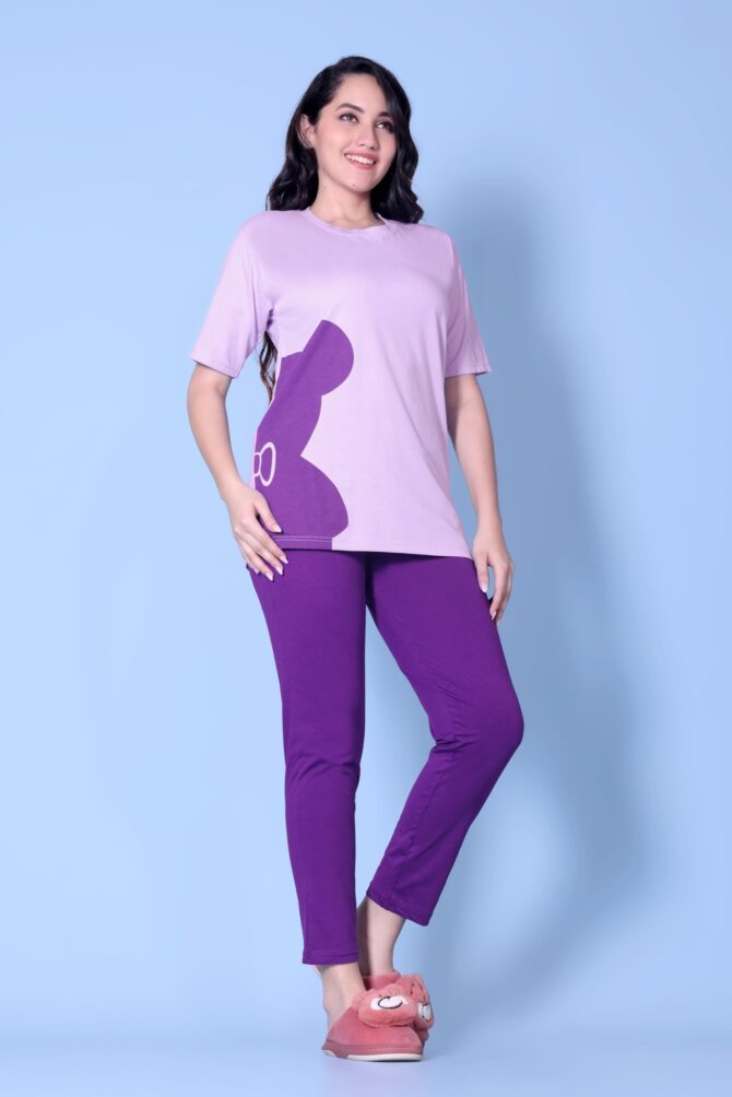 100% Cotton Night Dress for Women Stylish | Summer Night Suit Set with Pajama & T-Shirt | Women’s Nightwear Combo with Pockets | Nightwear Set for Women Loungewear & Sleepwear (Lilac, XXL) - Image 8