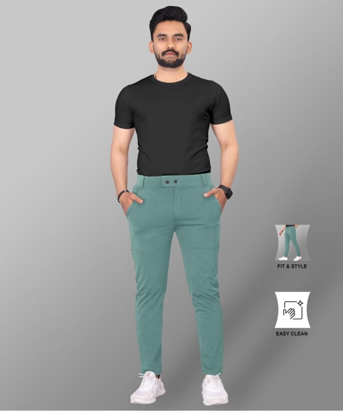 Mehrang Men's Stretchable Stretchable Formal Pant Trousers | Stylish Slim Fit Mid Rise Men's Wear Trousers For Office Or Party | Polycotton Knitted Fabric (In, Numeric, 32, English Green) - Image 2