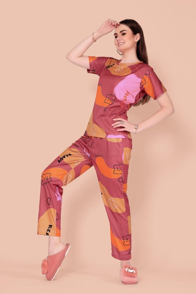 BlackBasket Women's Printed Round Neck Pyjama Set | Short Sleeve Nightsuit Set | Casual Night Dress for Women | Stylish Tshirt and Pyjama Set for Loungewear and Nightwear (RED, L) - Image 7