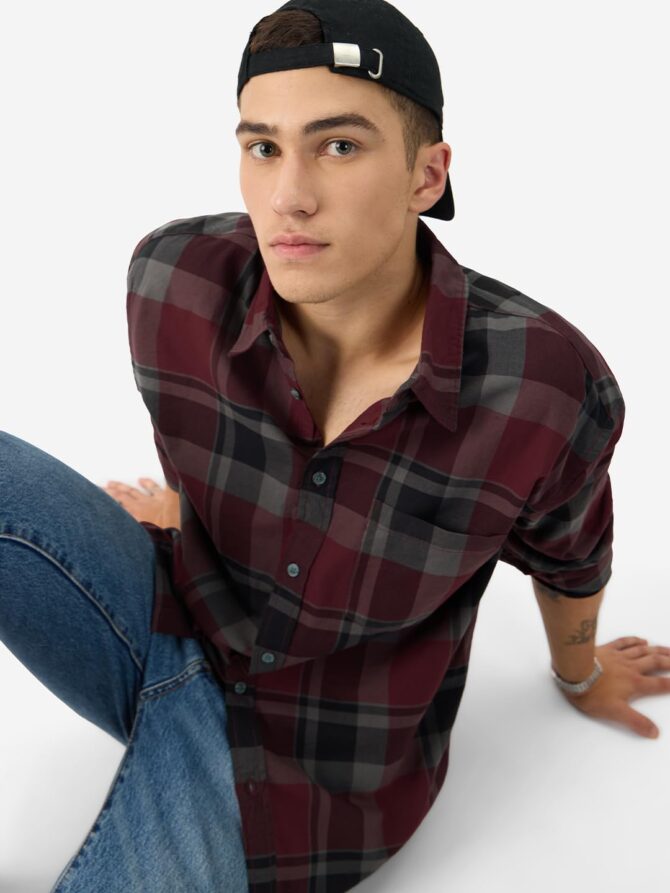 The Souled Store Plaid: Red/Grey Long Sleeve Collared Neck Button Down Cotton Relaxed Fit Shirts for Men and Boys - Classic and Comfortable Everyday Wear - Image 5