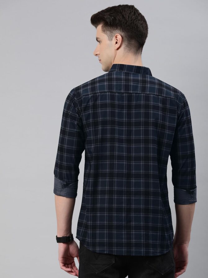 Majestic Man Men Small Checkered Slim Fit Cotton Casual Shirt (Medium, Charcoal Grey) - Image 4