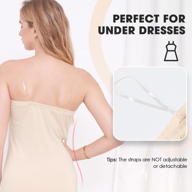 MANCYFIT Women's Tube Top Dress Slip Sleeveless Underdress Invisible Straps, Nude, Small - Image 7