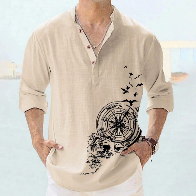 DEELMO Men's Cotton Blend Geometric Regular Shirt (MON321_CHIKU_Down Round_Print_40_Beige - Image 6