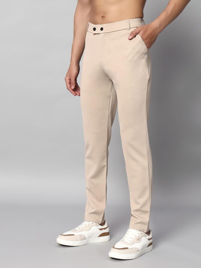 Vogaan Luxury Stretchable Casual Pants for Men | Stylish Slim Fit Men's Wear Trousers for Office | Mens Fashion | Modern Mens Trouser (Beige_32) - Image 7