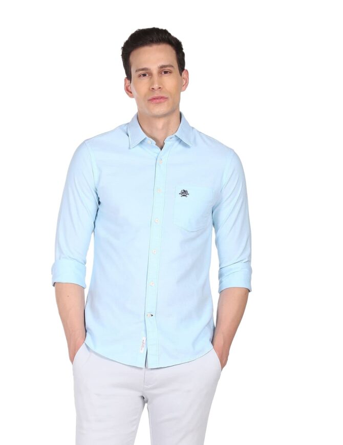 U.S. POLO ASSN. Men's Solid Spread Collar Premium Cotton Oxford Tailored Fit Shirt (USSHTR0021_Lt. Blue_S) - Image 3